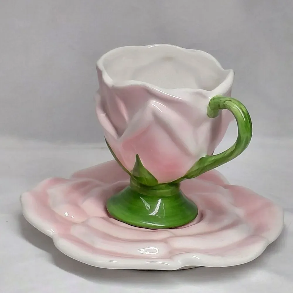 Vintage Pink Rose Ceramic Teleflora Gift Cup & Saucer Set